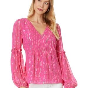 NWT Lilly Pulitzer Women's Cleme Long Sleeve Top, Passion Fruit Pink 12